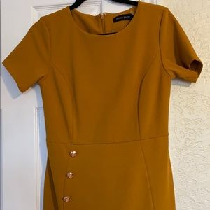 Ivanka Trump Mustard Yellow Midi Dress Rose Gold